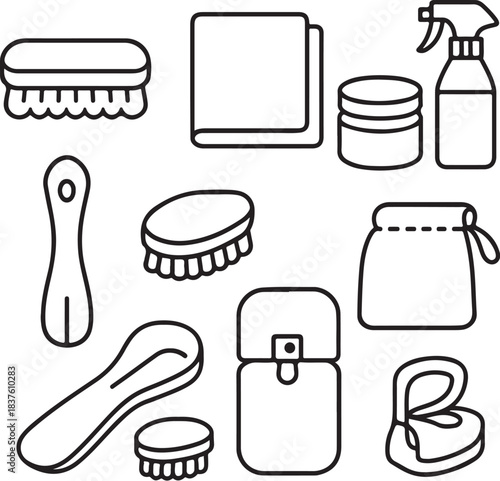 Shoe Care Kit Line Art Icon Set.eps