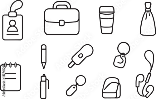 Everyday Work Essentials Line Art Icon Set.eps