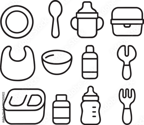 Kids Kitchen Set Line Art Icon Collection.eps