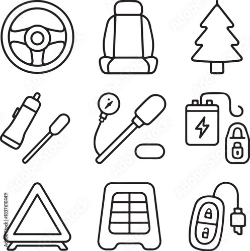 Car Accessories Line Art Icon Set.eps