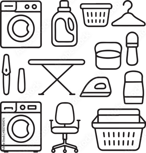 Laundry Essentials Line Art Icon Set.eps