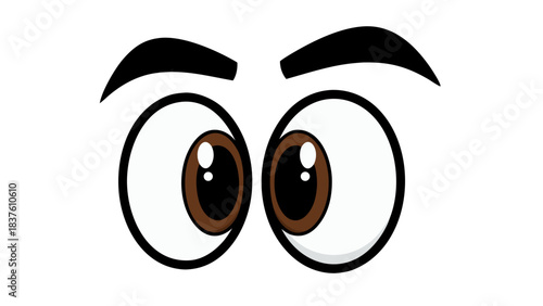 Close Up Of Cartoon Style Big Brown Eyes Looking Sideways Against A Solid Black Background Simple Flat Design Illustration