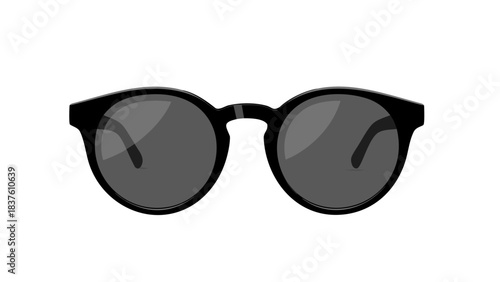 Close Up Of Round Sunglasses With Dark Lenses Reflecting Light Against A Black Background