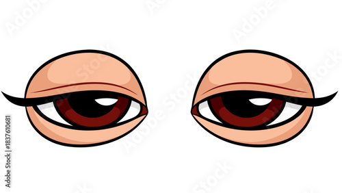 Close Up Pixel Art Of Two Human Eyes With Brown Irises And Lids Against A Black Background Showing A Tired Expression With Subtle Reddish Tones Around The Eyes
