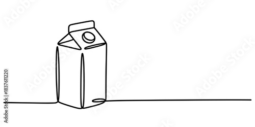 One line continuous drawing of a milk carton, isolated on minimalist black and white sketch of a beverage container continuous one line art of vector illustration
