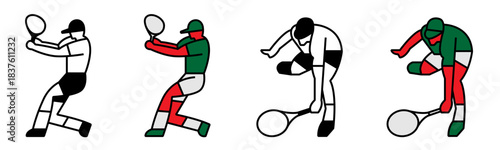 Young man playing tennis on court. Tennis illustration graphic design.