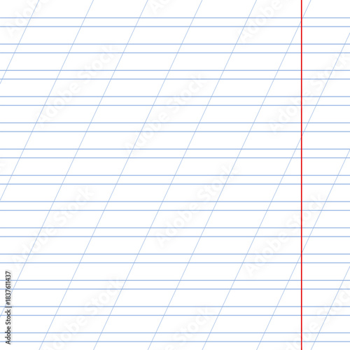 blank narrow lined school notebook seamless pattern, blue lines with red fields on white background, paper page