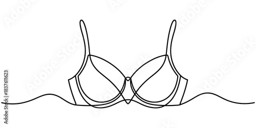 Continuous line drawing of a women's push-up bra, an elegant minimalist fashion illustration of modern intimate apparel design vector graphic Vector, illustration