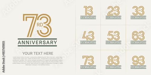 Anniversary logo style double line number set. brown and green color on white background for celebration event