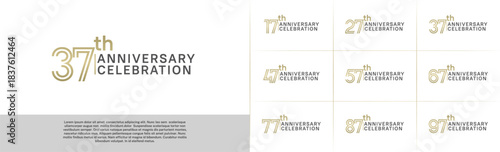 Anniversary logo type set with double line number. gold and black color for celebration event