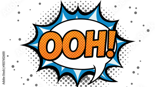 Comic Book Style OOH Expression in a Speech Bubble Against a Starry Night Background with Halftone Dots and a Blue Burst Effect