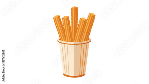 Crispy Golden Brown Churros Served in a White Paper Cup A Delicious Sweet Pastry Snack Isolated on a Black Background Pixel Art Style