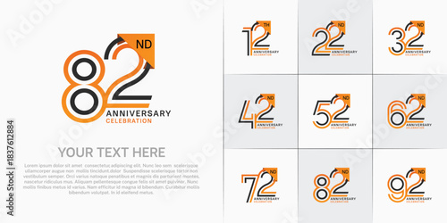 Anniversary logo type set with double line number. black and orange color for celebration event