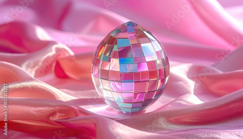 Shimmering egg on pink satin folds