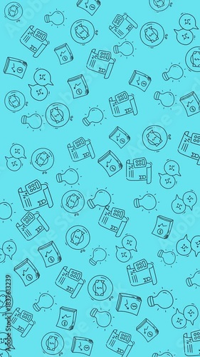 Pattern of financial idea icons on a vertical blue background, suitable for presentations, blogs, websites, and marketing materials related to finance.