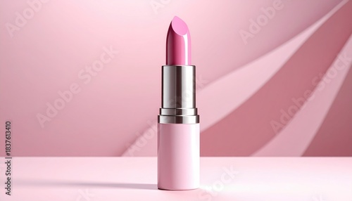 Pink lipstick tube on pale pink surface