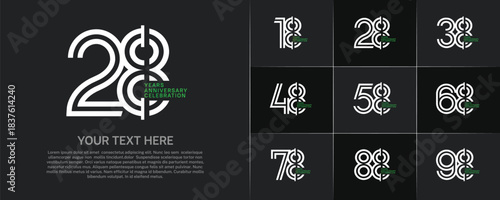 Anniversary logo type set with double line number. white and green color for celebration event