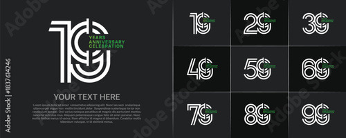 Anniversary logo type set with double line number. white and green color for celebration event