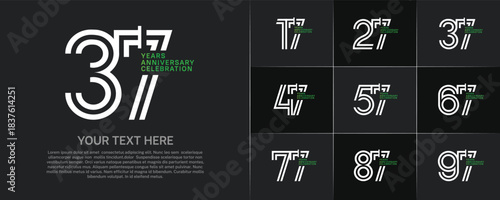 Anniversary logo type set with double line number. white and green color for celebration event