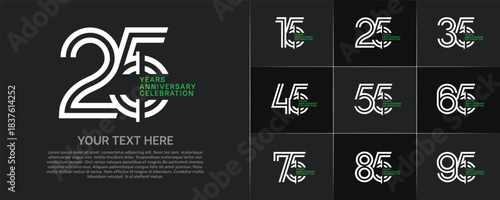 Anniversary logo type set with double line number. white and green color for celebration event