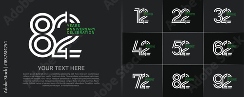 Anniversary logo type set with double line number. white and green color for celebration event