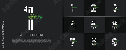 Anniversary logo type set with double line number. white and green color for celebration event