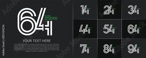 Anniversary logo type set with double line number. white and green color for celebration event