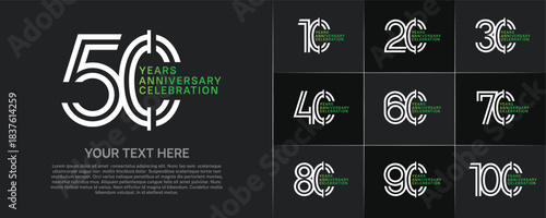 Anniversary logo type set with double line number. white and green color for celebration event