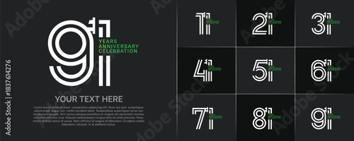 Anniversary logo type set with double line number. white and green color for celebration event