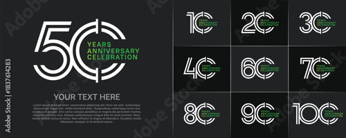 Anniversary logo type set with double line number. white and green color for celebration event