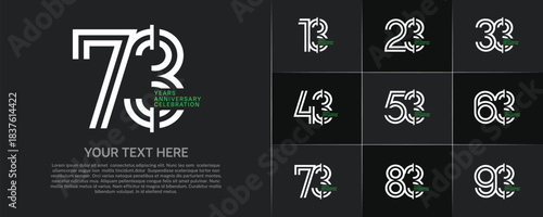 Anniversary logo type set with double line number. white and green color for celebration event