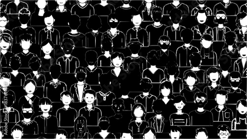 Diverse group of people in a crowd illustration.