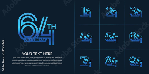 Anniversary logo type set with double line number. blue color with ribbon for celebration event
