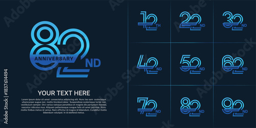 Anniversary logo type set with double line number. blue color with ribbon for celebration event