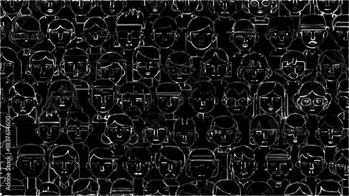 Diverse group of people faces, a crowd of individuals, community portrait.