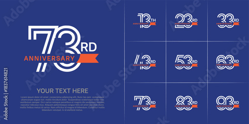 Anniversary logo type set with double line number. white color with small orange ribbon for celebration event