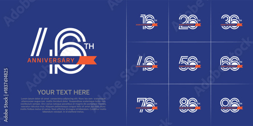 Anniversary logo type set with double line number. white color with small orange ribbon for celebration event