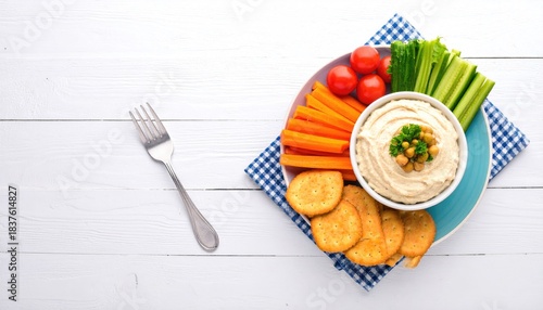 Hummus plate with veggies and crackers