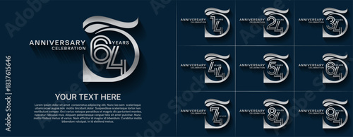 Anniversary logo type set with double line number. silver color for celebration event