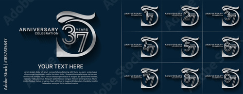 Anniversary logo type set with double line number. silver color for celebration event