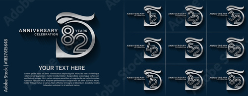 Anniversary logo type set with double line number. silver color for celebration event