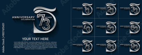 Anniversary logo type set with double line number. silver color for celebration event