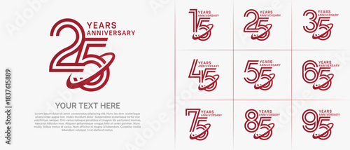 Anniversary logo type set with double line number. red color with swoosh can be use special moment