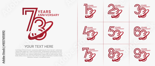 Anniversary logo type set with double line number. red color with swoosh can be use special moment