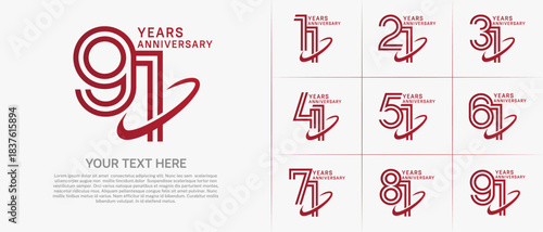 Anniversary logo type set with double line number. red color with swoosh can be use special moment