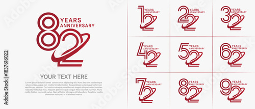 Anniversary logo type set with double line number. red color with swoosh can be use special moment