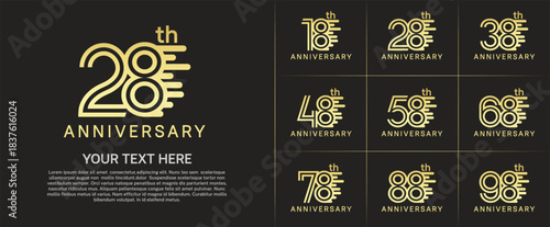 Anniversary logo type set with double line number. gold color can be use special moment