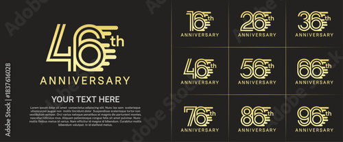 Anniversary logo type set with double line number. gold color can be use special moment