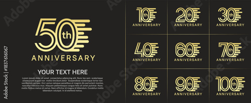 Anniversary logo type set with double line number. gold color can be use special moment