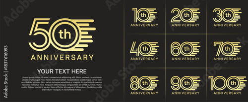 Anniversary logo type set with double line number. gold color can be use special moment